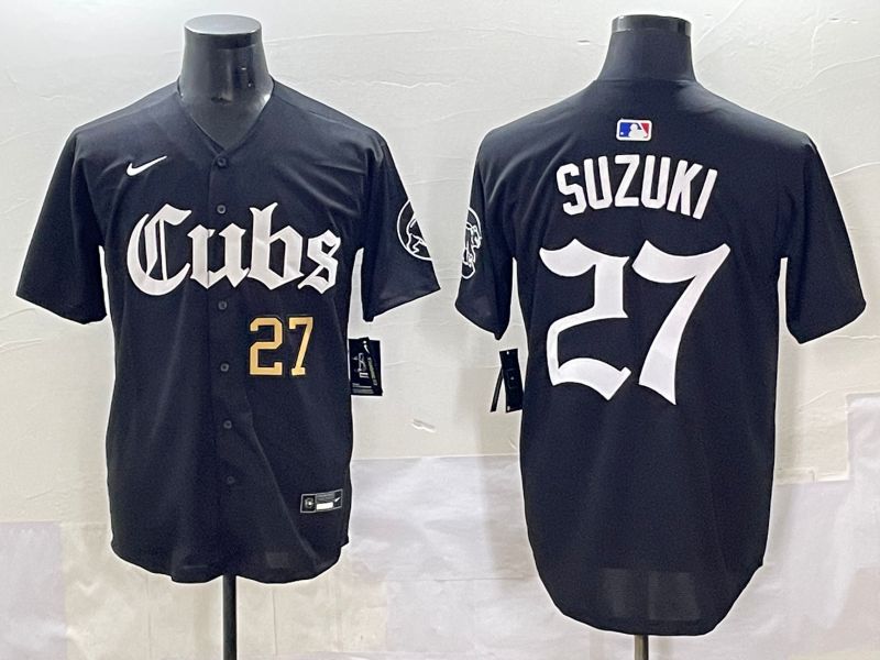 Men 2025 Chicago Cubs #27 Suzuki Black Five generations Joint Name Nike MLB Jersey style 2